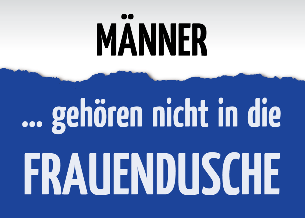 Postkarte mit der Aufschrift: Männer gehören nicht in die Frauendusche